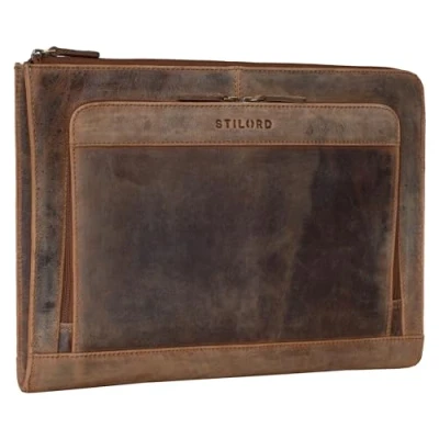 Afbeelding van STILORD &#039;Dillon&#039; Conferentiemap A4 Leer Vintage Schrijfmap voor 13,3 inch MacBook Laptop Documentenmap Lederen Portfolio Aktetas Echt Leer, Kleur:calais bruin
