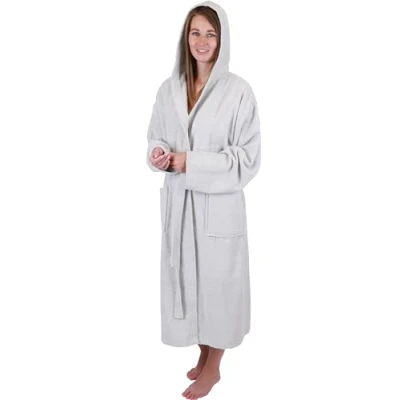 Afbeelding van Betz badjas badstof met capuchon voor heren en dames 100% katoen saunabadjas lange saunamantel maat L/XL kleur zilvergrijs BERLIN