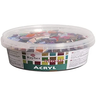 Afbeelding van Rayher Hobby acryl mozaïekstenen mix, transparant, 1 x cm, vierkant, ca. 1.200 stuks, doos 300 g, doorschijnend, bonte kunststof stenen, kunststofmozaïek, 14792999