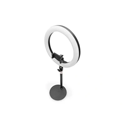 Afbeelding van DIGITUS LED ringverlichting 10 inch dimbaar instelbare kleurtemperatuur kabel afstandsbediening tafelstatief smartphone houder voor streaming, podcasting, videoconferencing
