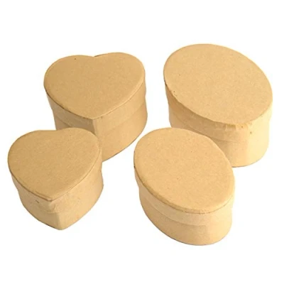 Afbeelding van Pracht Creatives Hobby 7648 02541 Kraft kartonnen dozen in een set, 4 geschenkdozen, 2 x hart en ovaal, met deksel om te versieren, op bergen cadeau geven