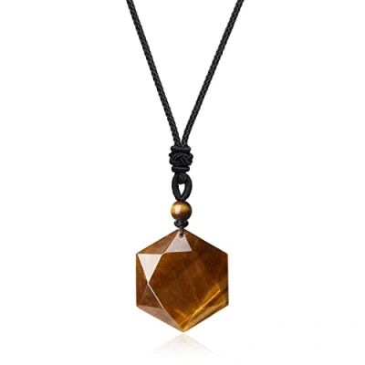 Afbeelding van COAI Ketting hexagram David ster hanger van edelstenen, Nylon geel Tijgeroog nylon,