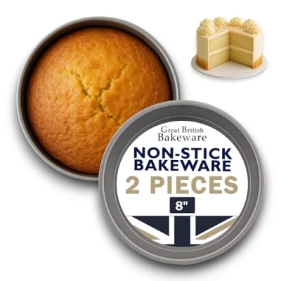 Afbeelding van Samuel Groves 20,3 cm Ronde Victoria Sandwich Biscuit Tin Pan Twin Pack, Rechte Zijde, Vaste Base, Superieure Dubbele Gecoate Non Stick, Gemaakt in Engeland (8 inch)