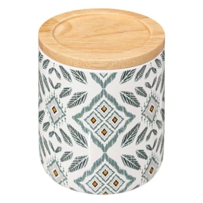 Afbeelding van 5Five Hapache Wattendispenser met houten deksel Ø10xH11cm Groen multi