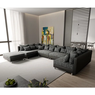 Afbeelding van bank Clovis XL zwart met hocker woonlandschap modulaire