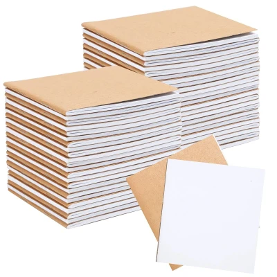 Afbeelding van Belle Vous Ongelijnde Bruine Kaft Kartonnen Notitieboekjes/Journaals (48 Pak) 10,5 x 10,7 cm 24 Papieren Pagina’s Vierkant Notitieblok Voor Reizen &amp; Kantoor
