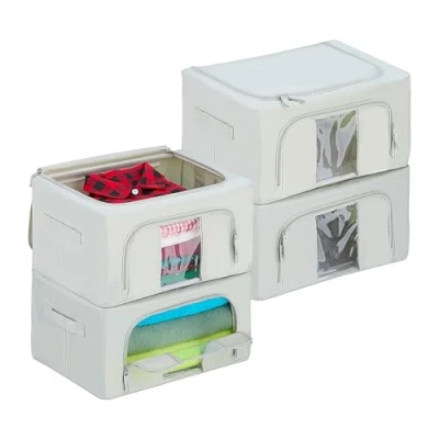 Afbeelding van Relaxdays opbergtas set van 4 met rits 22 l kleding beddengoed onder bed