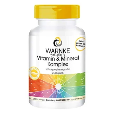 Afbeelding van Vitamine A Z Multivitaminecapsules met 18 vitaminen en mineralen HOGE DOSED 250 capsules bulkverpakking Warnke Vitalstoffe Duitse apothekerskwalitei