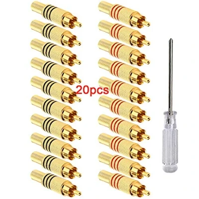 Afbeelding van Aiqeer 20 stuks RCA stekkers, vergulde stekker, audio/video, cinch soldeervrij, voor multimedia en CCTV