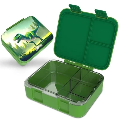 Afbeelding van Jarlson® Mil Broodtrommel voor kinderen, met vakken, BPA vrij, bento box, lekvrij, snackbox, snackbox kleuterschool en school, 1000 ml, lichtgewicht (dinosaurusgroen)