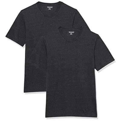 Afbeelding van Amazon Essentials Heren Slim Fit T shirt met korte mouwen en V hals, set van 2, donkergrijs gemêleerd, X Large
