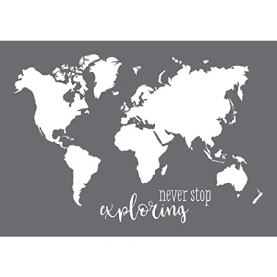 Afbeelding van Rayher 45106000 sjabloon World Map, formaat DIN A3, met rakel, zeefdruk sjabloon, schildersjabloon, zelfklevend