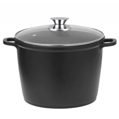 Afbeelding van Kookpan, 6 liter, soeppan, 24 cm, gegoten aluminium vleespan, anti aanbak, melkkan, pastabort, groentepan, stoofpan, inductiepan met glazen deksel, braadpan voor alle warmtebronnen, ook inductie