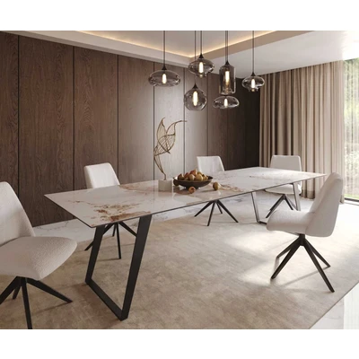 Afbeelding van DELIFE Eetkamertafel Edge 300x100 keramiek Minas Melange wit beige metaal schuin zwart