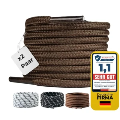 Afbeelding van LaceHype 2 paar premium ronde veters, diameter 4 mm, voor werkschoenen, laarzen, outdoorschoenen en sportschoenen, scheurbestendige schoenveters, vervangende schoenveters van polyester, bruin, 150 cm