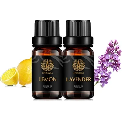 Afbeelding van Aromatherapie Lavendel etherische olie set voor diffuser, 2 x 10 ml 100% pure citroen kit luchtbevochtigers, therapeutische kwaliteit citroenoliën thuis, lavendeloliën massage