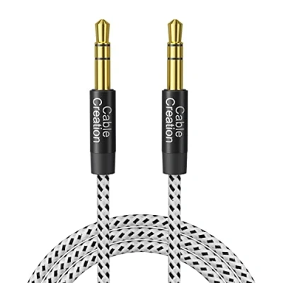Afbeelding van CableCreation 3,5 mm aux kabel, stereo audiokabel (mannelijk naar mannelijk), jack kabel compatibel met iPhone, auto, hoofdtelefoon, tablets, Priva III enz. 3M/10FT, zwart en wit