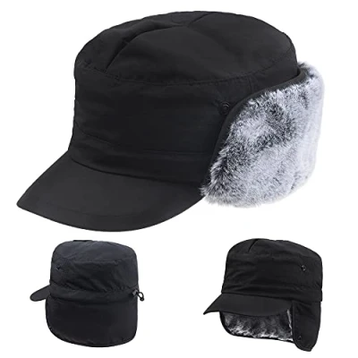 Afbeelding van ZffXH Heren Trapper Hoed, Winter Warm Waterdicht Baseball Cap Leger Cadet Hoeden met Oorkappen, Mannen Bomber Deerstalker Mens Bont Oorklep Caps, Peaked Deer Hunting Trooper Militaire
