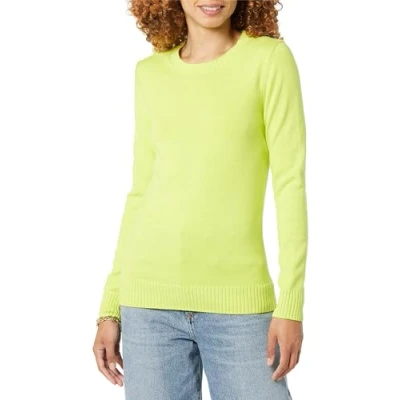 Afbeelding van Amazon Essentials Dames 100% katoenen trui met ronde hals (verkrijgbaar in grote maten), limoengroen, L