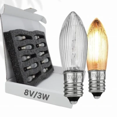 Afbeelding van Berglicht 10 x gloeilamp &#039;Berglämpl&#039; E10 8V/3 W ribbelkaars puntkaars topkaars gloeilampen voor lichtboog en lichtboog, geel gloeiend