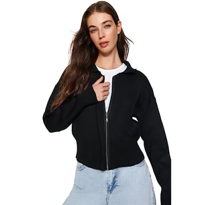 Afbeelding van Trendyol Smaragdgroene Polokraag Met Rits En Gedetailleerde Gebreide Cardigan Twoaw24Hi00024