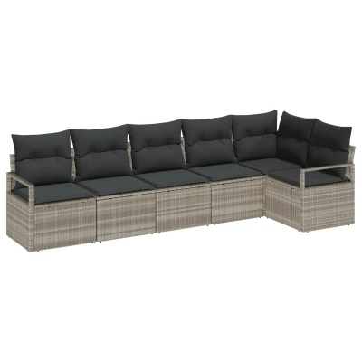Afbeelding van vidaXL 6 delige Tuinbank Set met Kussens Lichtgrijs Poly Rattan