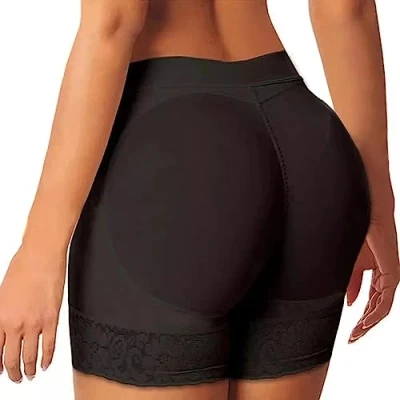 Afbeelding van FFWTPY Vrouwen Butt Lifter Gewatteerde Kant Slipje Trainer Shapewear Naadloze Hip Enhancer Pads Ondergoed Body Shaper Buikcontrole Knickers Boyshorts, Zwart, L