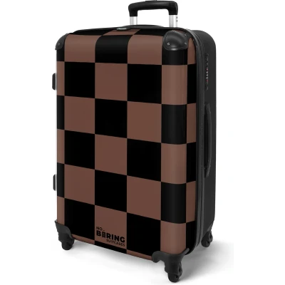 Afbeelding van NoBoringSuitcases.com® Koffer groot Rolkoffer lichtgewicht Bruin met zwarte schaakbord print Reiskoffer 4 wielen Grote trolley XL 20 kg bagage