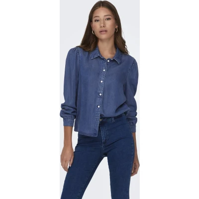 Afbeelding van ONLY Onlbillie denim LIFE DNM Shirt QYT Overhemdblouse, Dames, Maat: XS, Medium blue