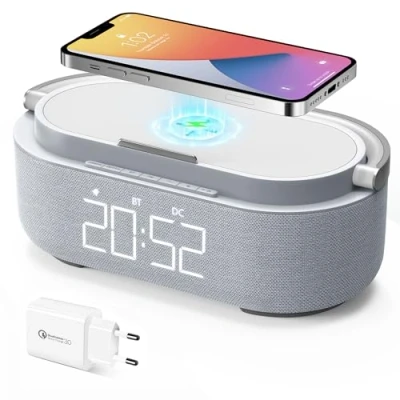 Afbeelding van Colsur Digitale wekkerradio met draadloze oplader, bluetooth luidspreker USB slimme wekker, sluimerfunctie, inductief laadstation, nachtlampje, dimbaar led display, back upvoeding op