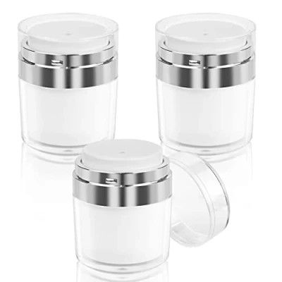 Afbeelding van 3 stuks airless pompen, 50 ml/50 g, crèmepompdispenser, leeg, navulbare pompcontainer, vacuüm cosmeticacontainer, lotion pot met deksel voor reizen