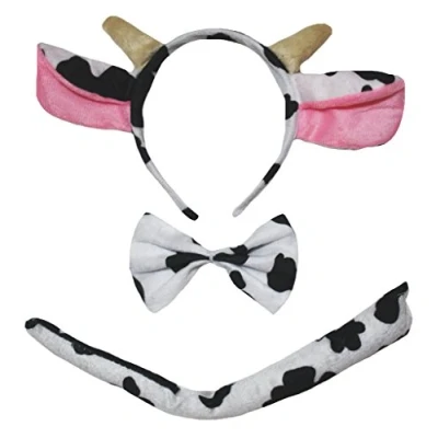 Afbeelding van Petitebelle Zuivel Koe Hoofdband Bowtie Staart 3st Kostuum (One Size)