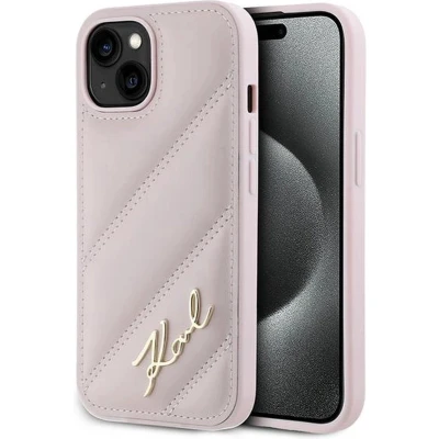 Afbeelding van CG Mobile Karl Lagerfeld KLHCP15SPQDSMGP Hoes voor iPhone 15/14/13 6,1&quot; Roze Hardcase Diagonaal Quilted Script