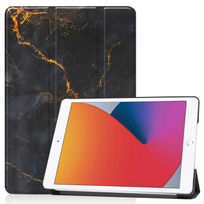 Afbeelding van Apple iPad 10.2 (2021) Hoes: iMoshion Design Trifold Bookcase Black Marble Kunstleder Tablet Hoezen
