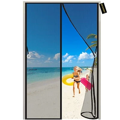 Afbeelding van Horren voor deuren Zwart 150x260cm Magnetisch Vliegen Insecten Scherm Deur Mesh Gordijn metVolledigeKaderMagischeBandGemakkelijkteinstalleren