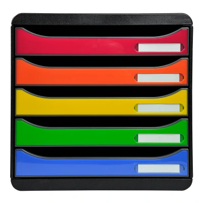 Afbeelding van Exacompta ref. 3097298D Ladebox Bureau kantoor BIG BOX PLUS met 5 laden voor A4+ documenten Afmetingen: Diepte 34,7 x Breedte 27,8 Hoogte 27,1cm Zwart/Berlijnd glanzend