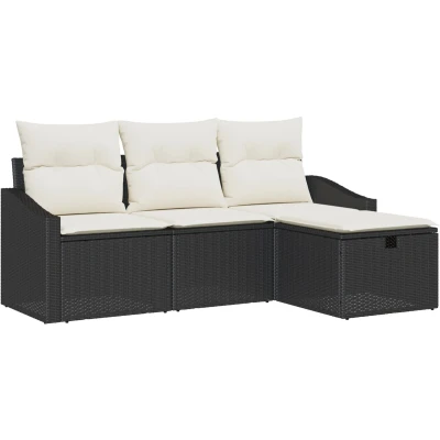 Afbeelding van vidaXL 4 Persoons Tuin Sofa Set met Kussens Zwart Poly Rattan