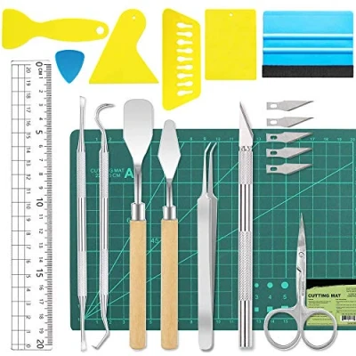 Afbeelding van ImnBest 19 stuks vinyl wiedgereedschap, roestvrijstalen plotteraccessoires HTV + 1 stuk A5 snijmat, doe het zelf knutselgereedschapset, cameeën, belettering, inclusief wiedhaken, pincetten
