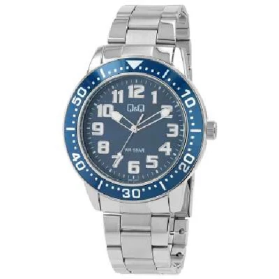 Afbeelding van Q&amp;Q model Q60b 002py Herenhorloge diameter 45 mm 5 atm waterdicht stoer staal blauw/zilver