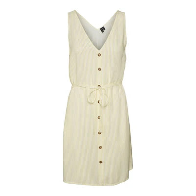 Afbeelding van VERO MODA Dames VMBUMPY SL Short Dress WVN NOOS jurk, Snow White/Stripes: lemom Meringue, M, M