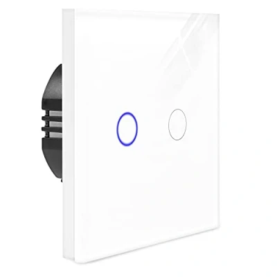 Afbeelding van Navaris touch lichtschakelaar voor wand Dubbele lichtknop met haptic Inbouwschakelaar glazen frame Wandschakelaar Wit