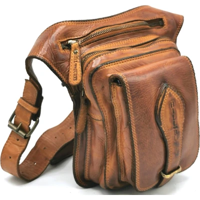Afbeelding van Hillburry tas schoudertas Buffel leer veel vakjes! Bruin / Cognac