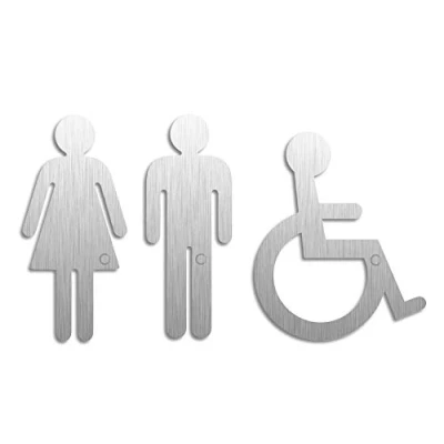 Afbeelding van Bordje Dames Heren Gehandicapten WC Toilet mat geborsteld rvs Formaat 120 mm zelfklevend