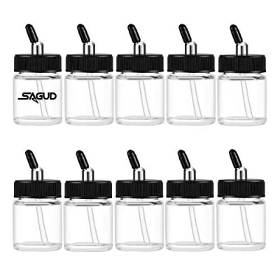 Afbeelding van SAGUD 10pcs glazen luchtpenseelflessen set 22cc luchtpenseel pistool pot met adapter Cap Covers Set, past Dual Action hevel feed luchtborstels
