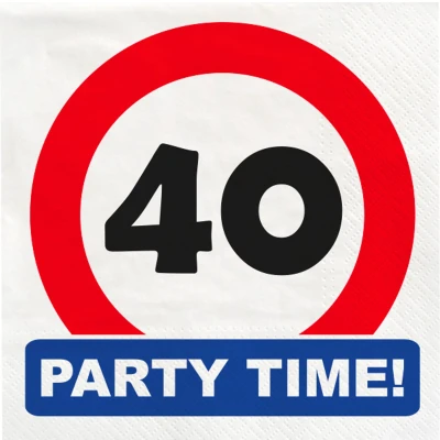 Afbeelding van Verkeersbord 40 jaar Party Time Servetten 33x33cm 16 stuks