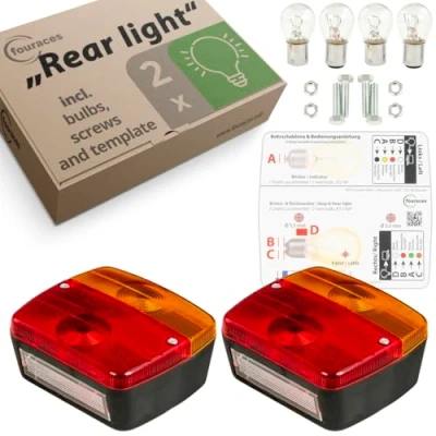 Afbeelding van fouraces aanhangwagen achterlichten 2 set, met aansluitschema en kentekenverlichting, achterlicht, accessoires, licht, lampen voor auto, auto achterlichten, aanhangwagenverlichting