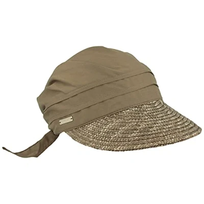 Afbeelding van Seeberger Zonnehoed voor dames, stro/stoffen cap, effen, groen (0053 olijf), One size