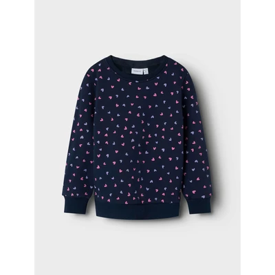 Afbeelding van NAME IT Nmfdavina Ls Sweat Fleece Bru Noos Sweatshirt voor meisjes, Dark Sapphire/Aop: hart Aop, 92