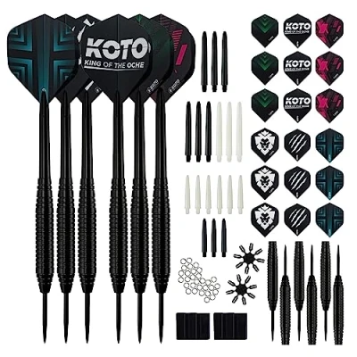 Afbeelding van KOTO Dartpijl Set 23 Gram, Darts metalen tip, Steel Met 18 stuks shafts &amp; flights, 16 flight beschermers, 30 O ringen 2 tip houder