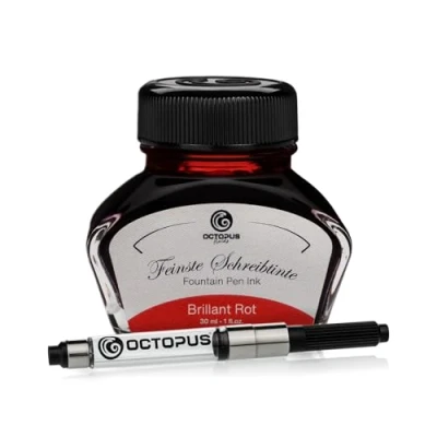 Afbeelding van Octopus Fluids Brillant Rot schrijfinkt inclusief converter, vulpeninkt in inktglas, kalligrafie inkt, rood 30ml inktpot